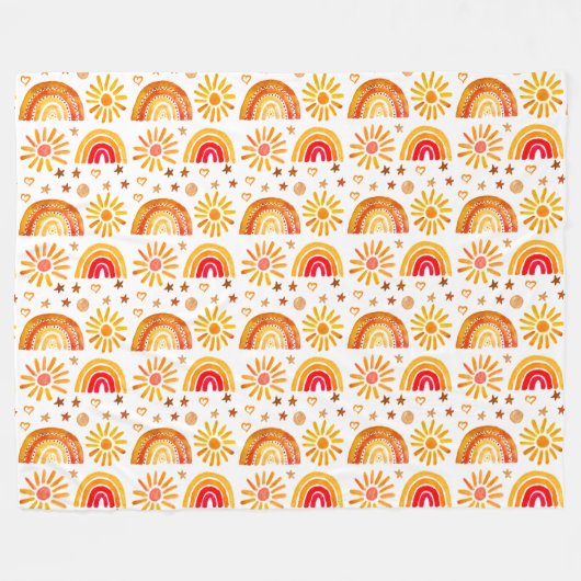 Boho Rainbow Sun Stars Waterverf Sinaasappel Patte Fleece Deken (Voorkant (Horizontaal))