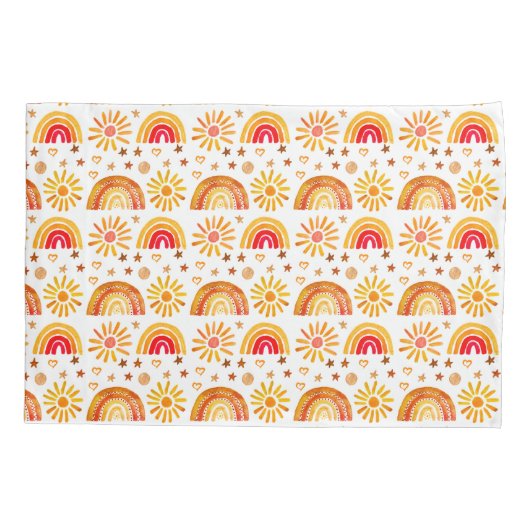Boho Rainbow Sun Stars Waterverf Sinaasappel Patte Kussensloop (Achterkant)