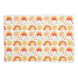 Boho Rainbow Sun Stars Waterverf Sinaasappel Patte Kussensloop