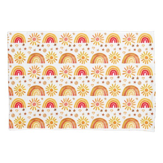 Boho Rainbow Sun Stars Waterverf Sinaasappel Patte Kussensloop (Voorkant)
