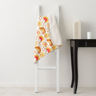 Boho Rainbow Sun Stars Waterverf Sinaasappel Patte Sherpa Deken