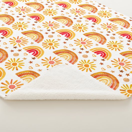 Boho Rainbow Sun Stars Waterverf Sinaasappel Patte Sherpa Deken (3/4)