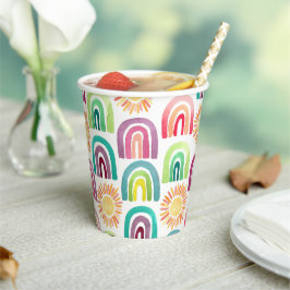 Boho Rainbow & Suns 1e Birthday Waterverf Papieren Bekers