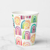 Boho Rainbow & Suns 1e Birthday Waterverf Papieren Bekers (Rechts)