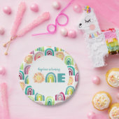 Boho Rainbow & Suns 1st Birthday Blue Waterverf Papieren Bordje (Feest)