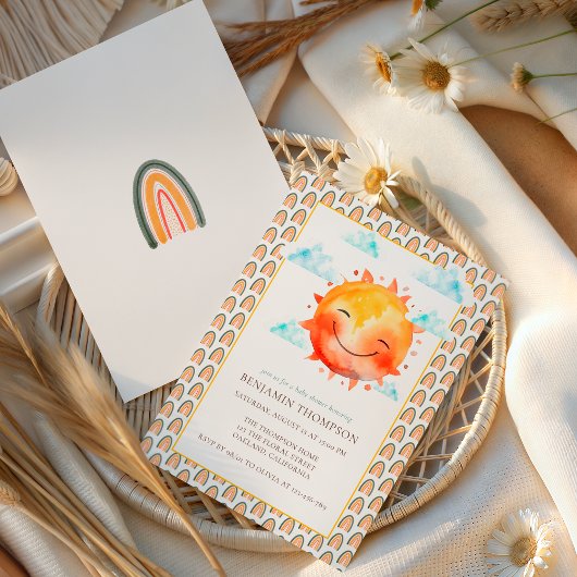 Boho Rainbow Sunshine Gender Neutral Baby Shower Kaart