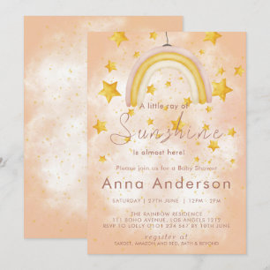 Boho Rainbow Sunshine Gold Stars Dusty Baby shower Kaart