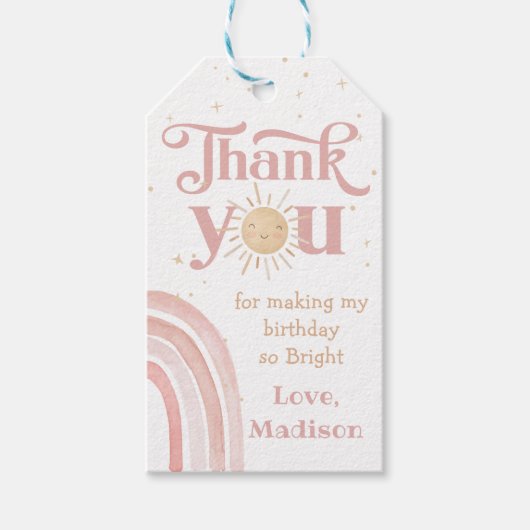 Boho Rainbow Sunshine Verjaardag Dank u Cadeau Lab Cadeaulabel (Voorkant)
