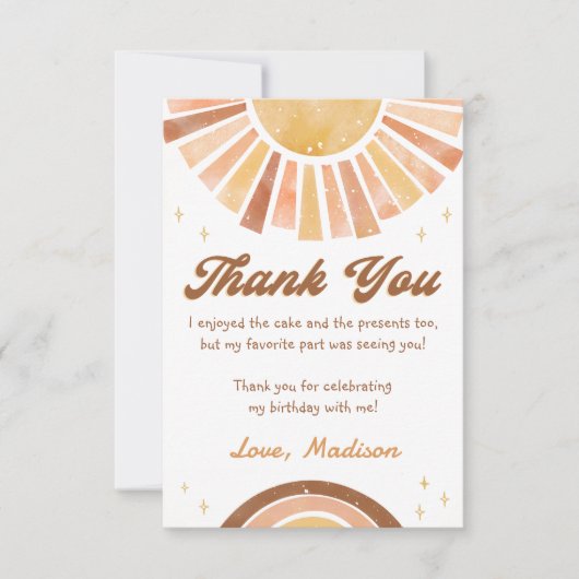 Boho Rainbow Sunshine Verjaardag Dank u kaart (Voorkant)