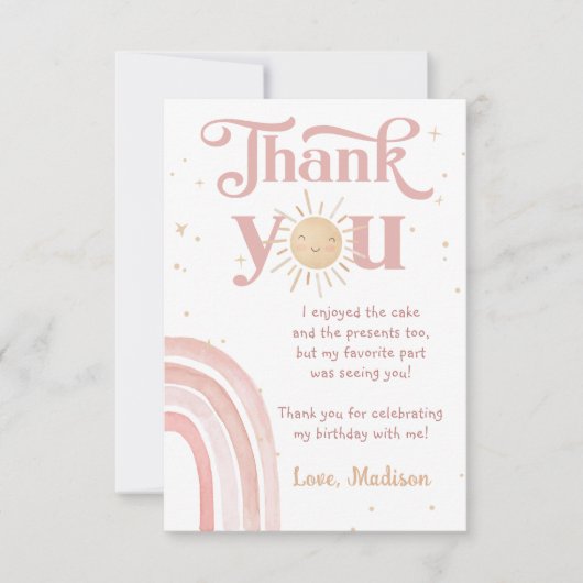 Boho Rainbow Sunshine Verjaardag Dank u kaart (Voorkant)