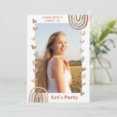 Boho Rainbow Sweet 16 Modern Birthday Party Kaart (Staand voorkant)