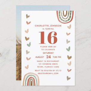 Boho Rainbow Sweet 16 Modern Birthday Party Kaart