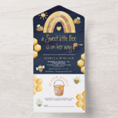 Boho Rainbow Sweet Little Bee Navy Baby shower All In One Uitnodiging (Binnen)