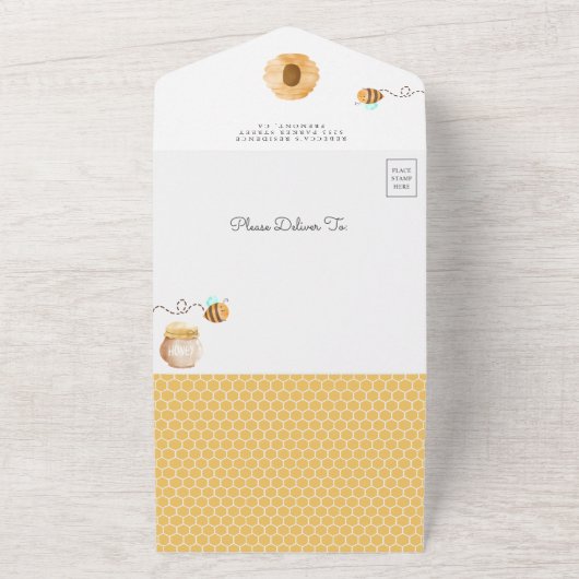 Boho Rainbow Sweet Little Bee Wood Baby shower All In One Uitnodiging (Buitenkant)