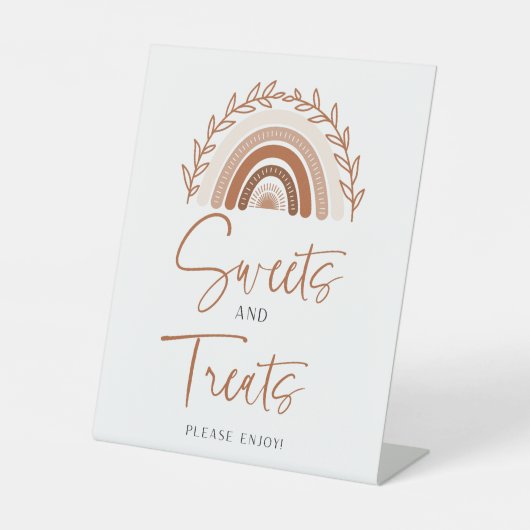 Boho Rainbow Sweets and Treatment Baby shower Sign Reclamebord Met Voetstuk (Voorkant)