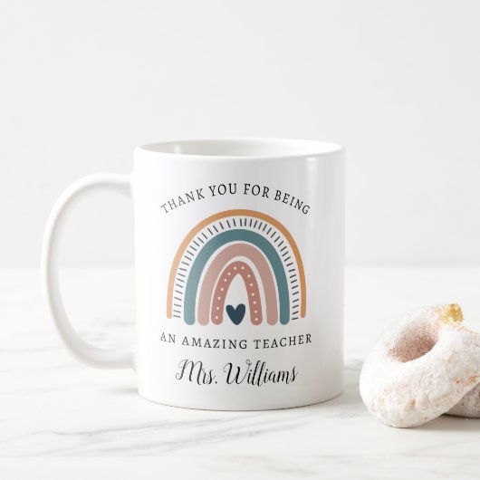 Boho Rainbow Teacher Appreciation Name Mok Gift (Met donut)