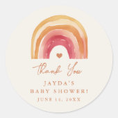 Boho Rainbow Terracotta Baby shower Dank u Ronde Sticker (Voorkant)
