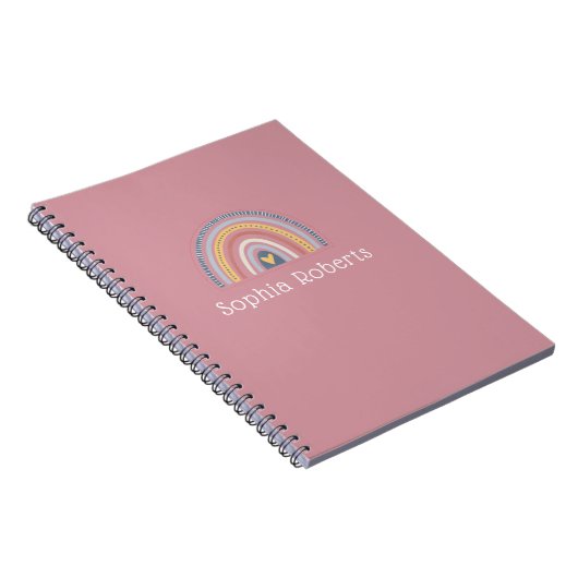 Boho Rainbow Theme Roze Kinder naam Notitieboek (Rechterzijde)