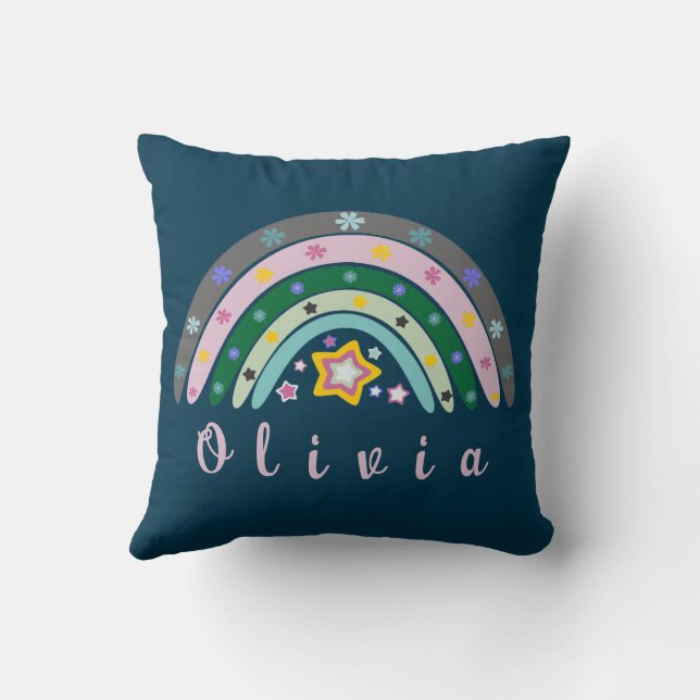 Boho Rainbow Trendy met persoonlijke naam Kussen (Achterkant)