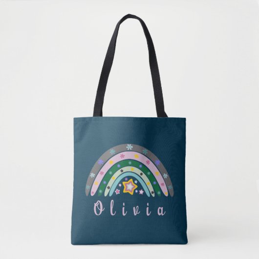 Boho Rainbow Trendy met persoonlijke naam Tote Bag (Voorkant)