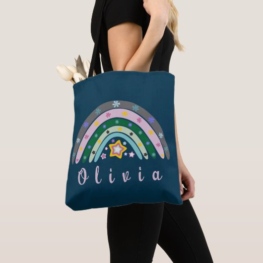 Boho Rainbow Trendy met persoonlijke naam Tote Bag (Dichtbij)