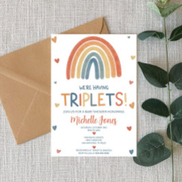 Boho Rainbow Triplets Baby shower Kaart