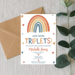 Boho Rainbow Triplets Baby shower Kaart