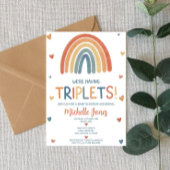 Boho Rainbow Triplets Baby shower Kaart