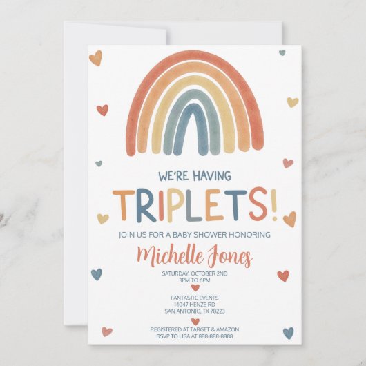 Boho Rainbow Triplets Baby shower Kaart (Voorkant)