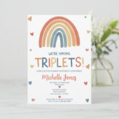 Boho Rainbow Triplets Baby shower Kaart (Staand voorkant)
