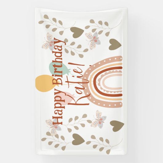 Boho Rainbow Verjaardagsfeestbanner Spandoek (Verticaal)