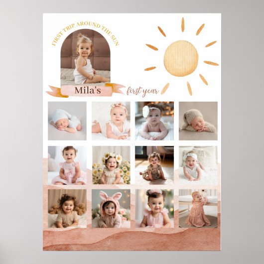 Boho Rainbow Verjaardagsfoto Milestone Poster (Voorkant)