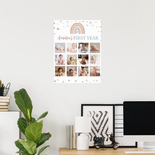 Boho Rainbow Verjaardagsfoto Milestone Poster (Thuiskantoor)