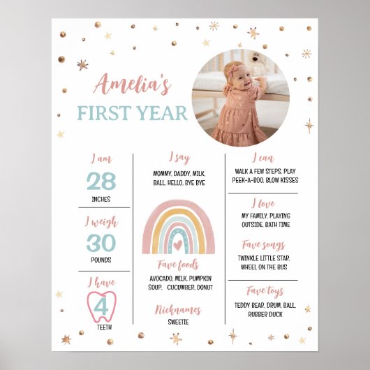 Boho Rainbow Verjaardagsfoto Milestone Poster (Voorkant)