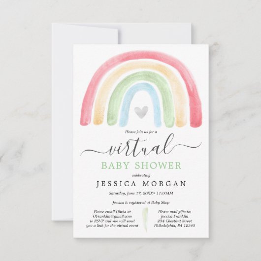 Boho Rainbow Virtual Baby shower Invitation Kaart (Voorkant)
