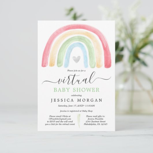 Boho Rainbow Virtual Baby shower Invitation Kaart (Staand voorkant)