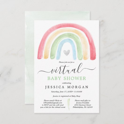 Boho Rainbow Virtual Baby shower Invitation Kaart (Voorkant / Achterkant)