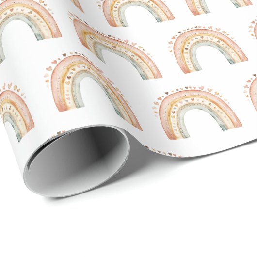 Boho Rainbow Watercolor Baby Shower Cadeaupapier (Rol Hoek)