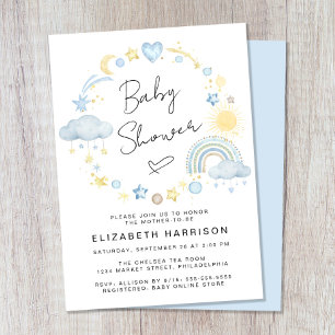Boho Rainbow Waterverf Baby Boy Shower Kaart