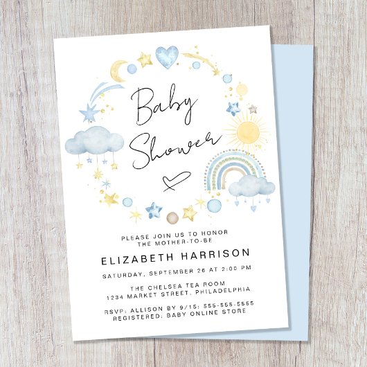 Boho Rainbow Waterverf Baby Boy Shower Kaart
