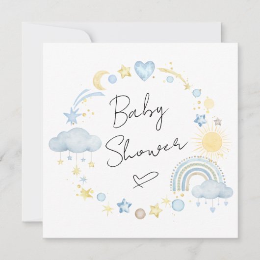 Boho Rainbow Waterverf Baby Boy Shower Kaart (Voorkant)