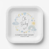 Boho Rainbow Waterverf Baby Boy Shower Papieren Bordje (Voorkant)