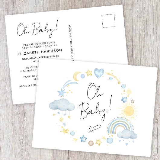 Boho Rainbow Waterverf Baby Boy Shower Uitnodiging Briefkaart
