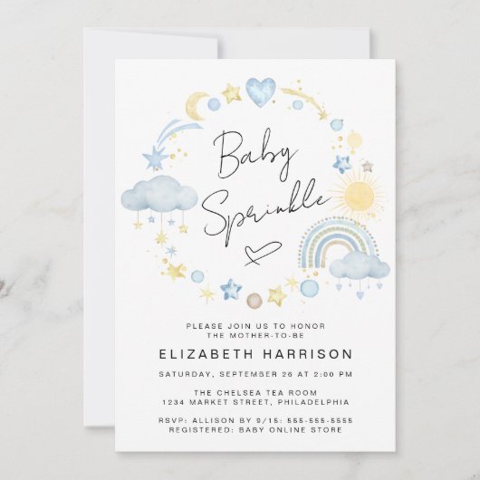 Boho Rainbow Waterverf Baby Boy Sprinkle Kaart (Voorkant)