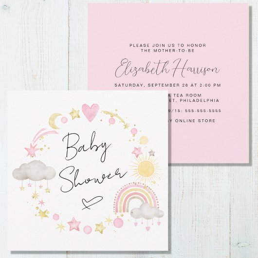Boho Rainbow Waterverf Baby Girl Shower Kaart