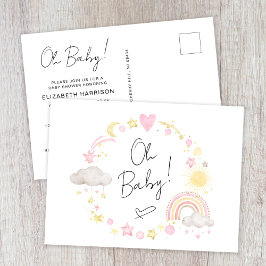 Boho Rainbow Waterverf Baby Girl Shower Uitnodiging Briefkaart