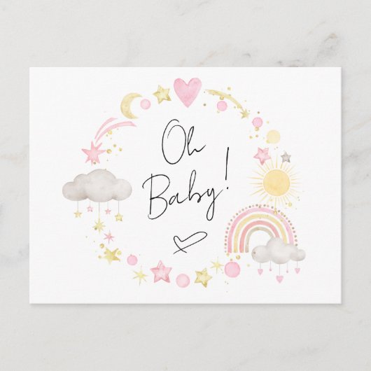 Boho Rainbow Waterverf Baby Girl Shower Uitnodiging Briefkaart (Voorkant)