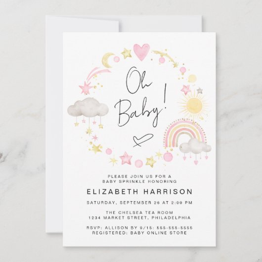 Boho Rainbow Waterverf Baby Girl Sprinkle Kaart (Voorkant)