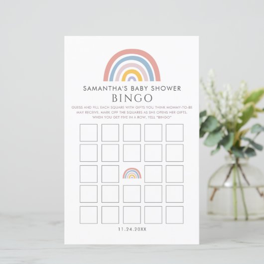 Boho Rainbow Waterverf Baby shower Bingo (Staand voorkant)