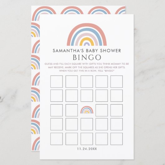 Boho Rainbow Waterverf Baby shower Bingo (Voorkant / Achterkant)